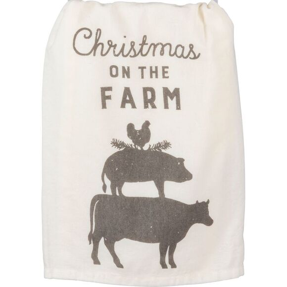Primitives by Kathy Other - Stacked Chicken Pig Cow Animals Christmas On the Farm Holiday Kitchen Dish Towel